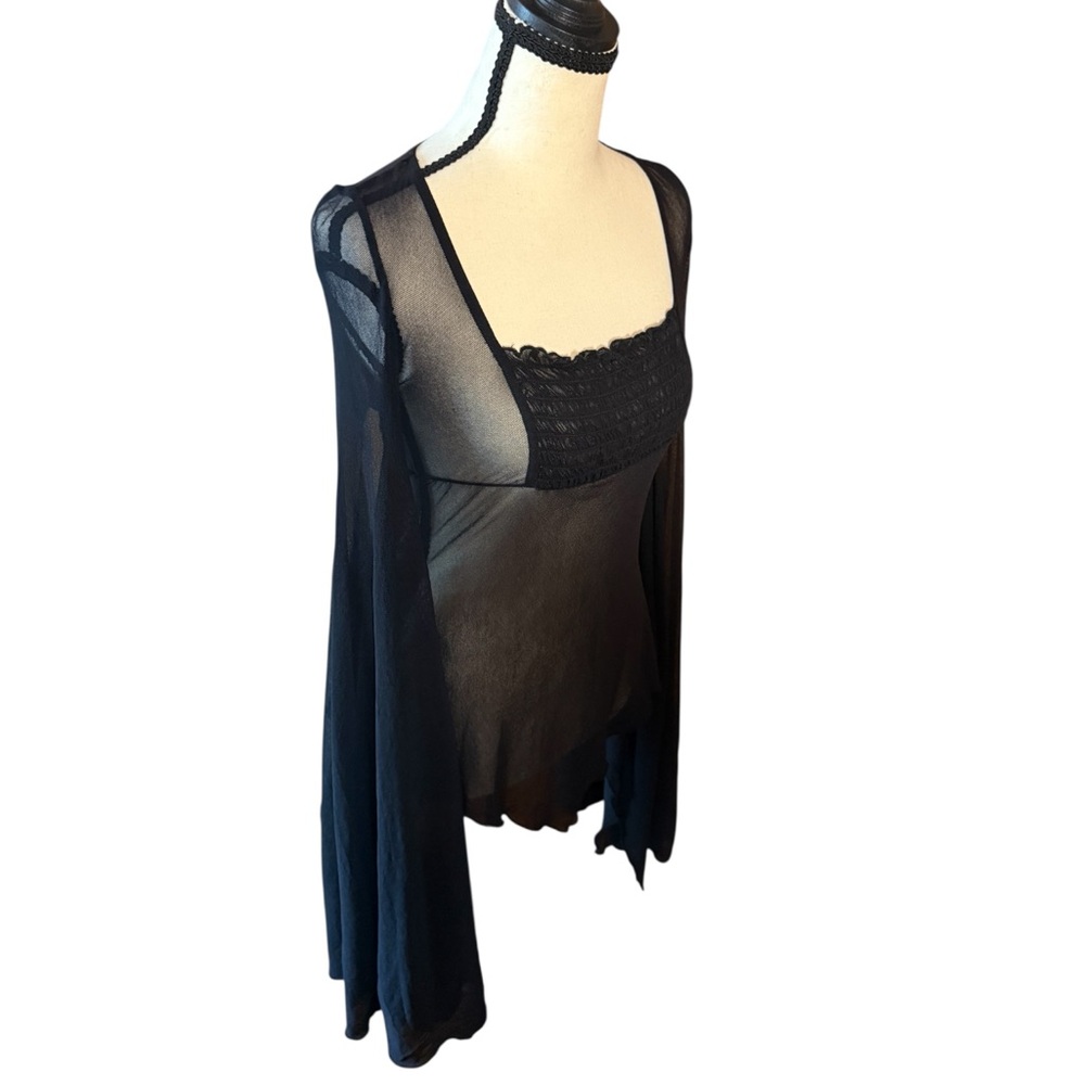 bebe Black Sheer Long-Sleeve Mesh Top